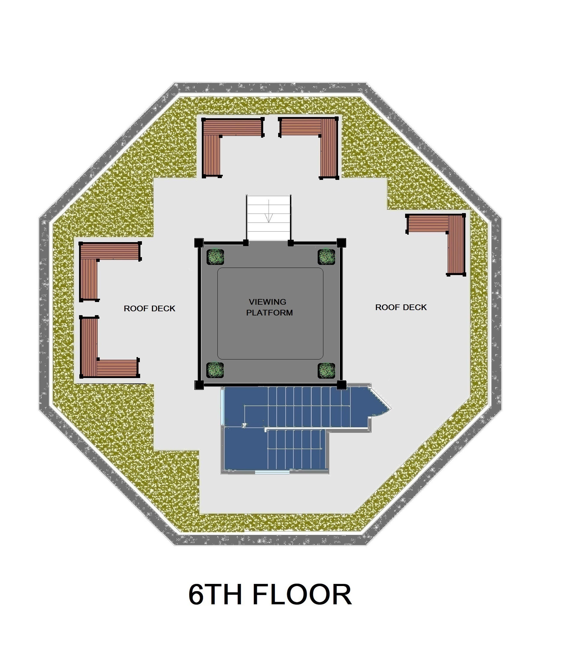 6th Floor - Roof Garden with Seating & Viewing Platform - No LIft Stop